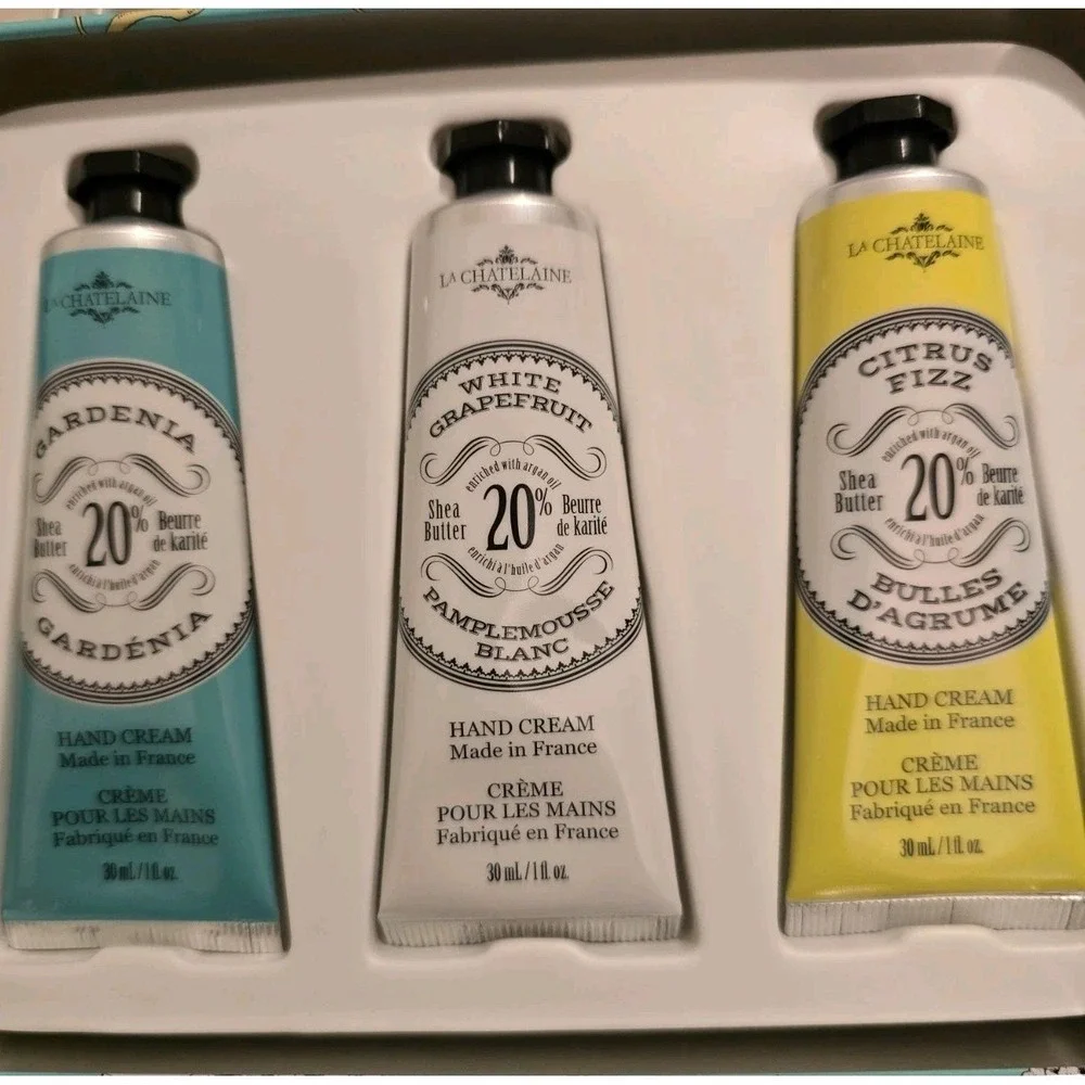 New  La CHATELAINE Hand Cream Set Of 3 ‎ Gardenia, White Grapefruit ,Citrus Fizz